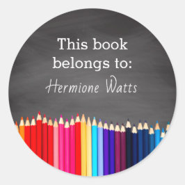 Adesivo Redondo Chalkboard Este Livro Pertence à Placa de Lápis