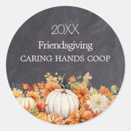 Adesivo Redondo Chalkboard Fall Pumpkin Floral Friendsgiving Year