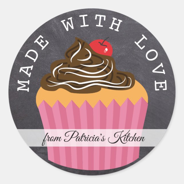 Adesivo Redondo Chalkboard Feita Com Amor Da Cozinha De (Frente)