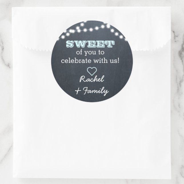 Adesivo Redondo Chalkboard Lights Aqua Sweat Treat Bag Sticker (Bolsa)