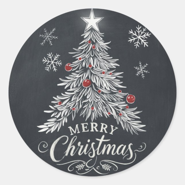 Adesivo Redondo Chalkboard Merry Christmas Tree Envelope Seal (Frente)