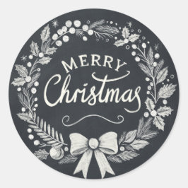 Adesivo Redondo Chalkboard Merry Christmas Wreath Stickers