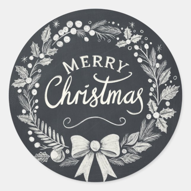 Adesivo Redondo Chalkboard Merry Christmas Wreath Stickers (Frente)