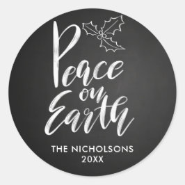Adesivo Redondo Chalkboard | Peace On Earth | Typography