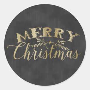 Adesivo Redondo Chalkboard Sticker Dourado Feliz Natal