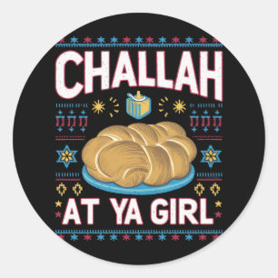 Adesivo Redondo Challah At Ya Girl Comida Divertida de Hanukkah Ch