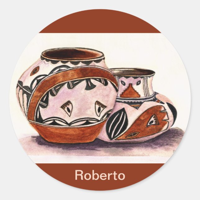 Adesivo Redondo Chamada de Aquarela Arte Nativa Americana (Frente)