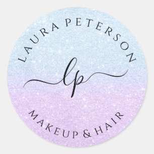 Adesivo Redondo Chamada manuscrita de script com brilho púrpura az