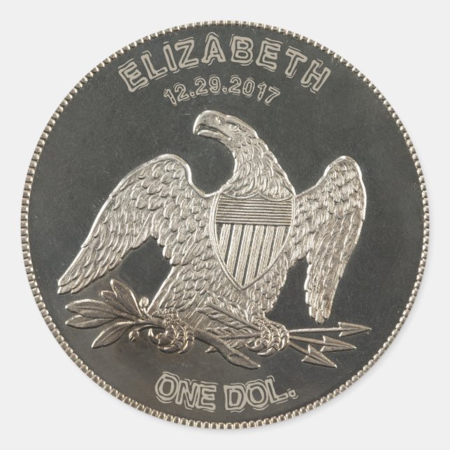 Adesivo Redondo Chamada Prata 1865 Dólar (Frente)
