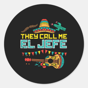 Adesivo Redondo Chamam-Me El Jefe Guitar Cinco De Mayo Music Bo