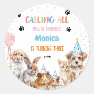 Adesivo Redondo Chamando todos os animais de festa de aniversário