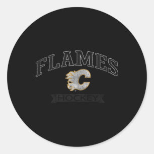 Adesivo Redondo Chamas de Calgary Hóquei Vintage Vermelho Nhl Lice