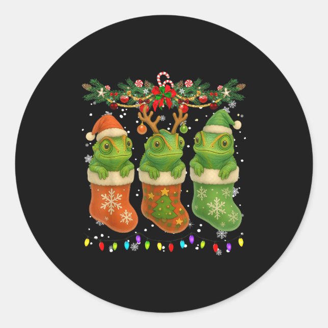 Adesivo Redondo Chameleon In Christmas Socks Lights Chameleon Xmas (Frente)