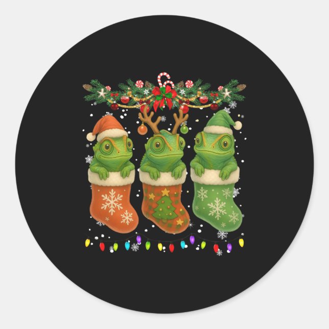 Adesivo Redondo Chameleon In Christmas Socks Lights Chameleon Xmas (Frente)