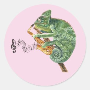 Adesivo Redondo Chameleon Jazz Clássico Round Sticker Saxofone