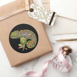 Adesivo Redondo Chameleon Psychedelic Fantasy