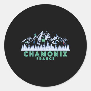 Adesivo Redondo Chamonix France Illustração Ski
