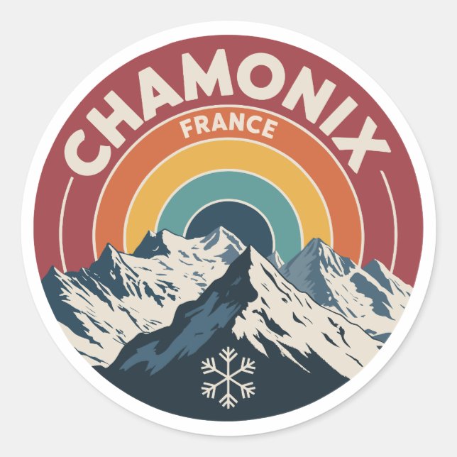 Adesivo Redondo Chamonix France Retro Mountain Sticker (Frente)