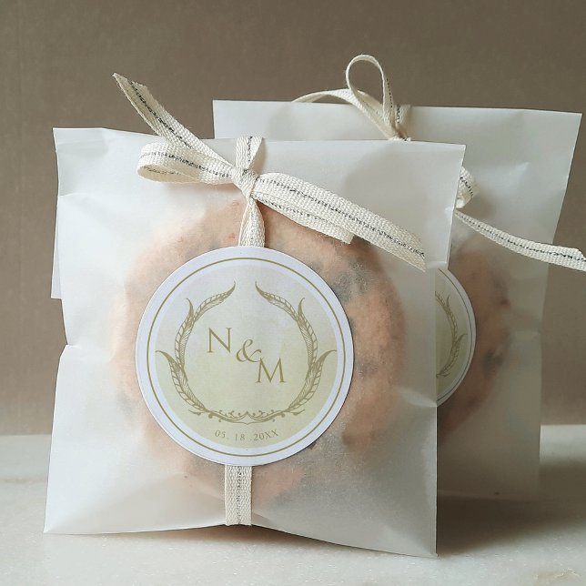 Adesivo Redondo Champagne Aquarela Monograma Envelope Selo/Favor (Criador carregado)