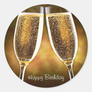 Adesivo Redondo Champagne Birthday Sticker