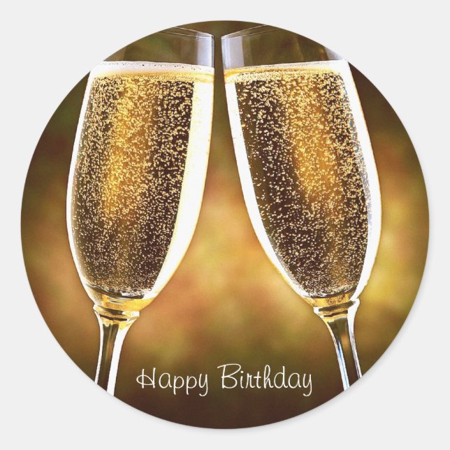 Adesivo Redondo Champagne Birthday Sticker (Frente)