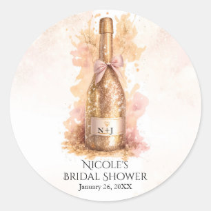 Adesivo Redondo Champagne Bubbly e Bridal Shower com Glitter Doura