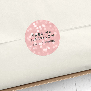 Adesivo Redondo Champagne cor-de-rosa Bokeh personalizado/nome