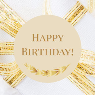 Adesivo Redondo Champagne dourado Feliz Aniversário
