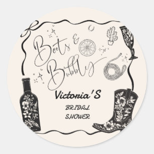 Adesivo Redondo Champagne e Botas Festa de Noiva Western Bubbly