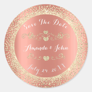 Adesivo Redondo Champaigne Blush Dourado Glitter Salve a Data Cora