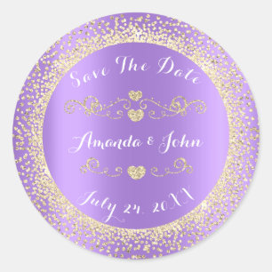 Adesivo Redondo Champaigne Dourada Glitter Salva a Data Roxo