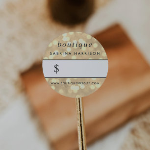 Adesivo Redondo Champanhe Dourado Bokeh   Boutique Price Sticker