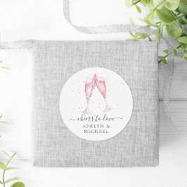 Adesivo Redondo Champanhe Rosa "Saúde ao Amor" Personalizado