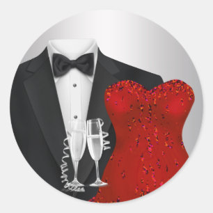Adesivo Redondo Champanhe Tuxedo Red Vress Party Stickers