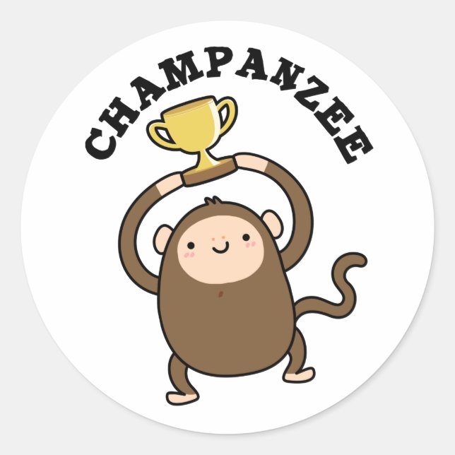 Adesivo Redondo Champanzee Funny Champion Chimpanzee Pun (Frente)