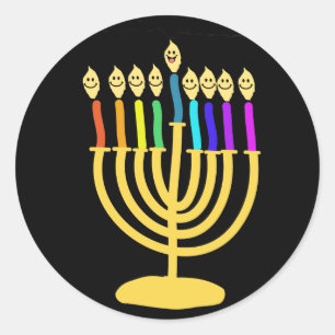 Adesivo Redondo Channukah feliz Menora/Chanukia