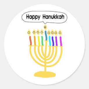Adesivo Redondo Channukah feliz Menora/Chanukia