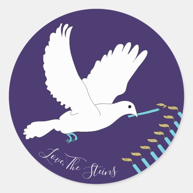 Adesivo Redondo Chanucá Stickers (1 1/2"/3") "Dove Menorah/Dourado (Frente)