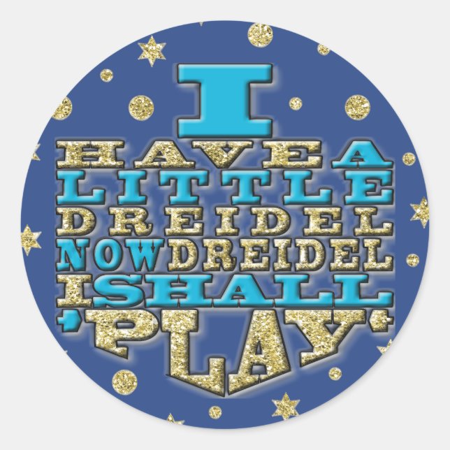 Adesivo Redondo Chanukah "Dreidel Play/Dourado,Blue" Stickers Roun (Frente)