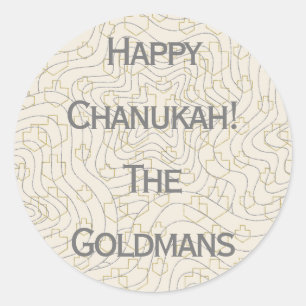 Adesivo Redondo Chanukah/Hanukkah "Dreidels/Stars"