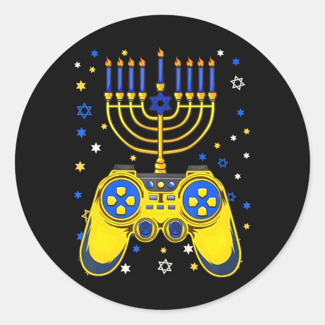 Adesivo Redondo Chanukah Judeu Menorah Gamer Encantado Jogos (Frente)