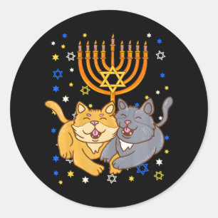 Adesivo Redondo Chanukah judeu Menorah Kitten Engraçado Cat Hanukk