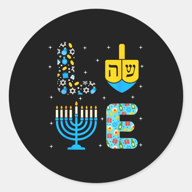Adesivo Redondo Chanukah Menorah Dreidel Icons Hanukkah Love Celeb (Frente)
