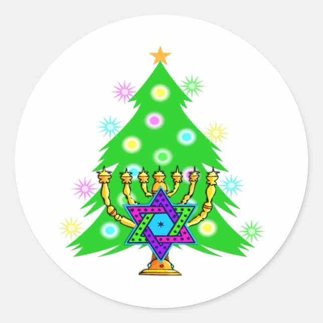Adesivo Redondo Chanukkah e Natal (Frente)