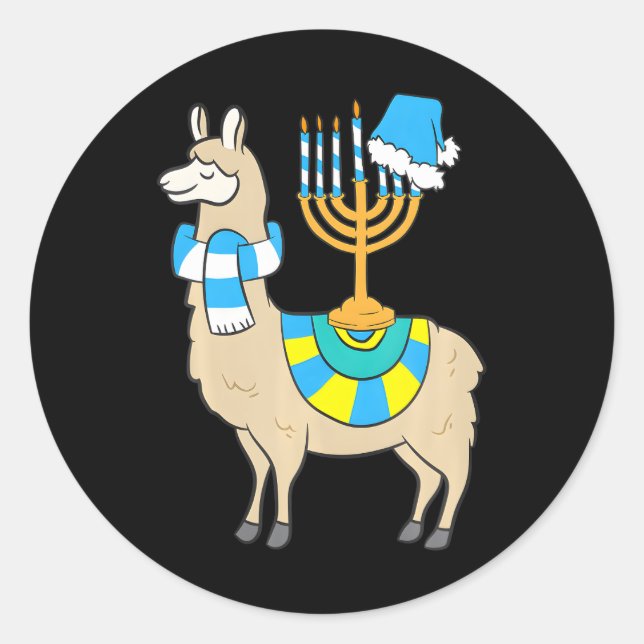 Adesivo Redondo Chanukkah Menorah Hanukkah Llama Com Menorah (Frente)