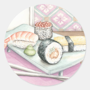 Adesivo Redondo Chapa de Sushi com Chopsticks