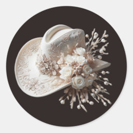 Adesivo Redondo Chapéu branco com flores