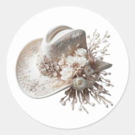 Adesivo Redondo Chapéu branco com flores