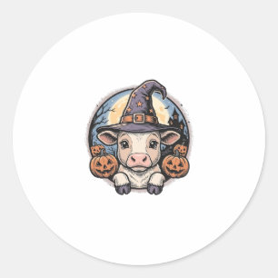Adesivo Redondo Chapeu de Bruxa de Becerro de Halloween Fofo Gravu