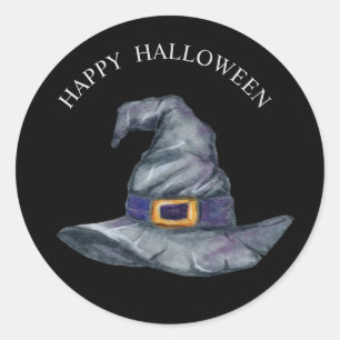 Adesivo Redondo Chapéu de bruxa em aquarela de Halloween